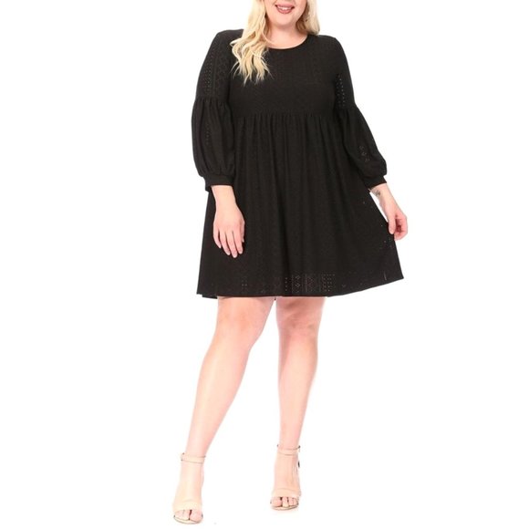 Size 3X 22 24 BLACK EYELET LANTERN SLEEVE DRESS All-Season Special Occasion PLUS - Picture 8 of 9